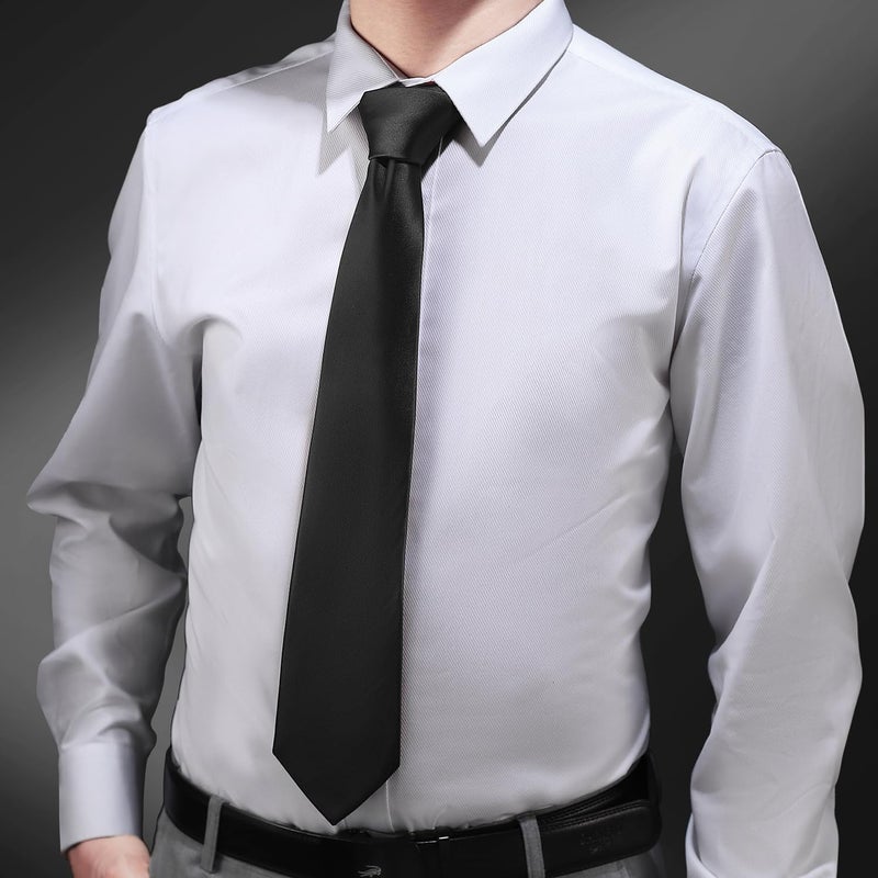 Murong Men's Ties Solid Color Pure Polyester Plain Fine Stripes Necktie Ties For Men - Image 2